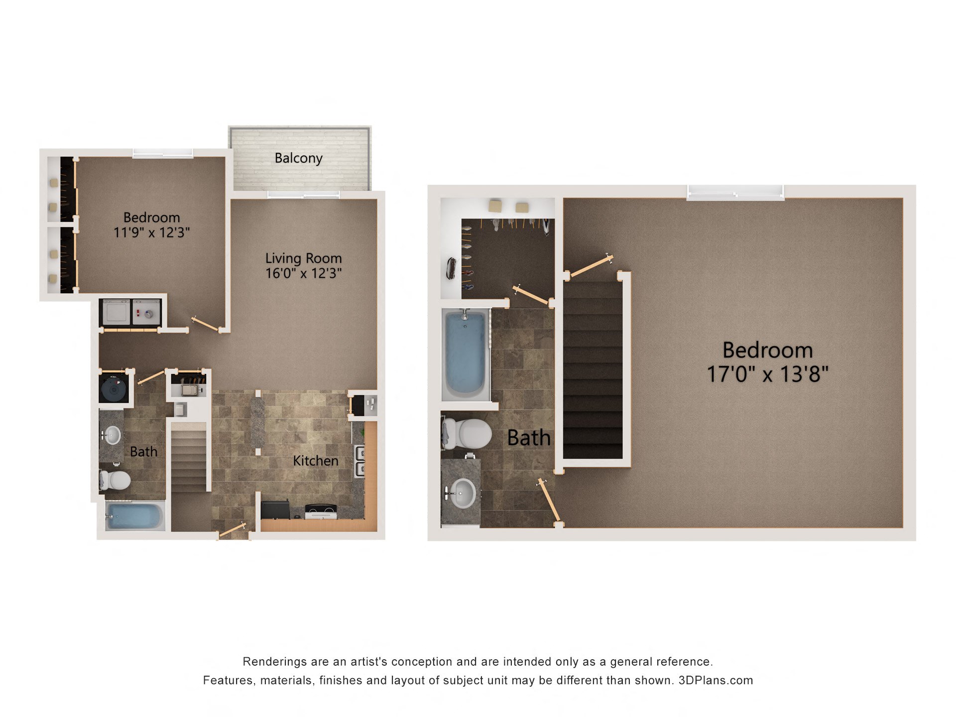 Floor plan for 2 beds, 2 baths, 1146 sqft